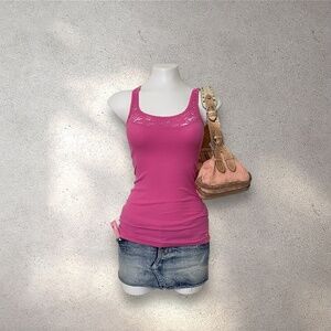 Early 2000s Hollister Pink Lace Racerback Ribbed Tank